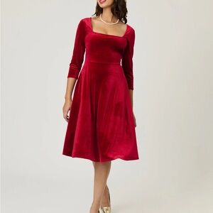 Unique Vintage Red Velvet Midi Dress